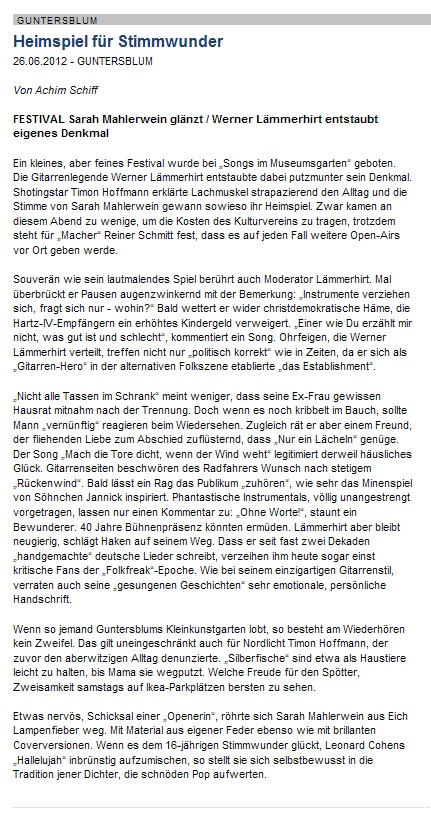 Artikel Allgemeine Zeitung, Landskrone vom 26.6.2012