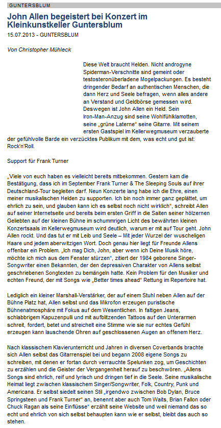 Artikel Allgemeine Zeitung, Landskrone vom 15.7.2013