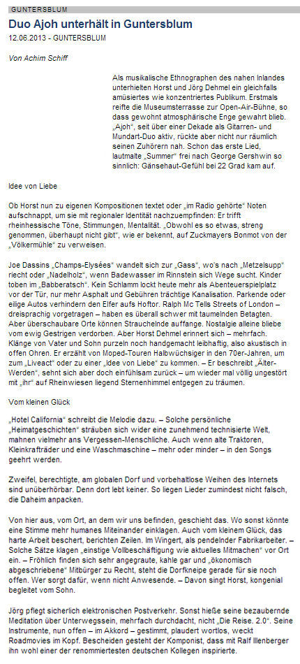 Artikel Allgemeine Zeitung, Landskrone vom 12.6.2013