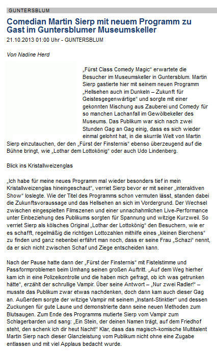 Artikel Allgemeine Zeitung, Landskrone vom 21.10.2013
