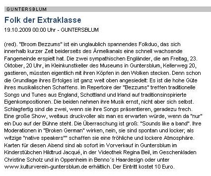 Artikel aus Allgemeiner Zeitung, Landskrone vom 19.10.2009