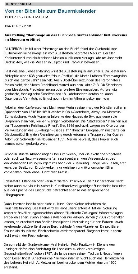 Artikel Allgemeine Zeitung, Landskrone 11.März 2009