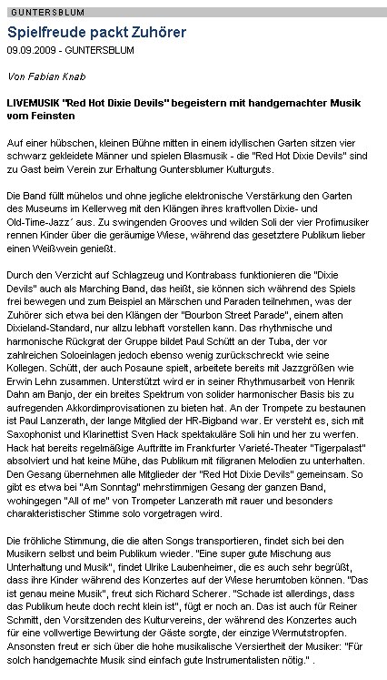 Artikel aus Allgemeiner Zeitung, 
Landskrone vom 9.September 2009