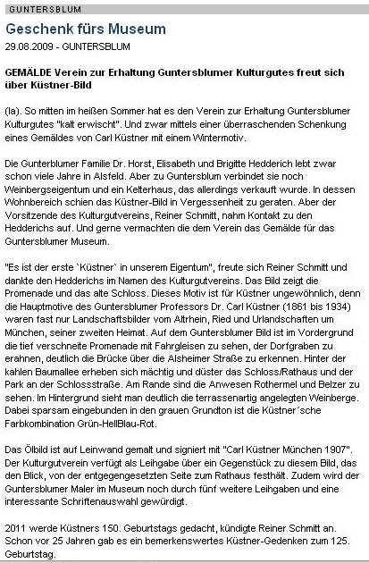 Artikel aus der Allgemeinen Zeitung, Landskrone vom 29.8.2009