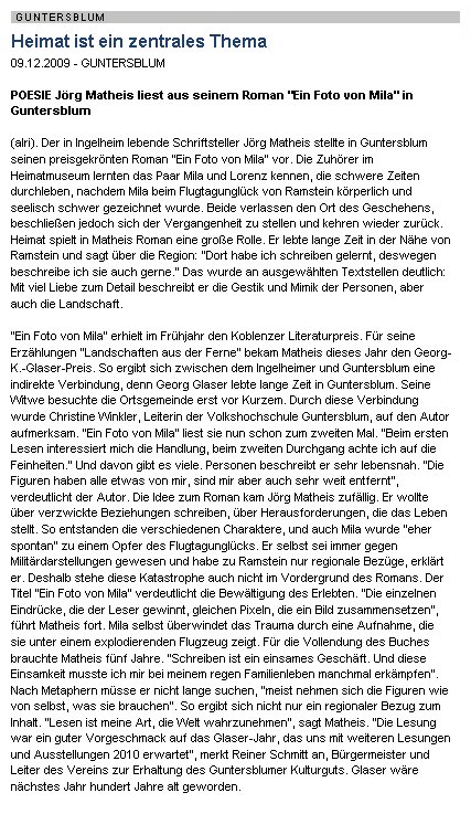 Artikel Allgemeine Zeitung, Landskrone vom 9.12.2009