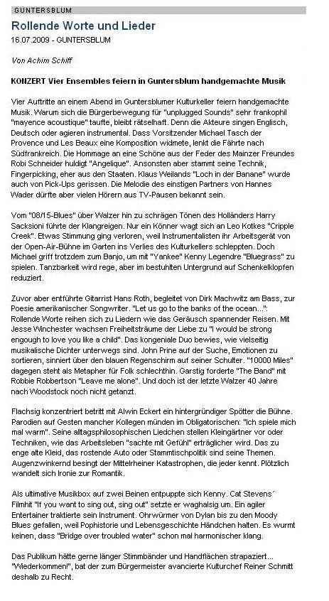 Artikel aus der Allgemeinen Zeitung vom 16.7.2009