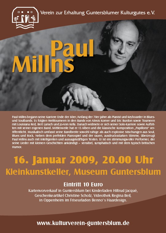 Plakat zum Konzert mit Paul Millns