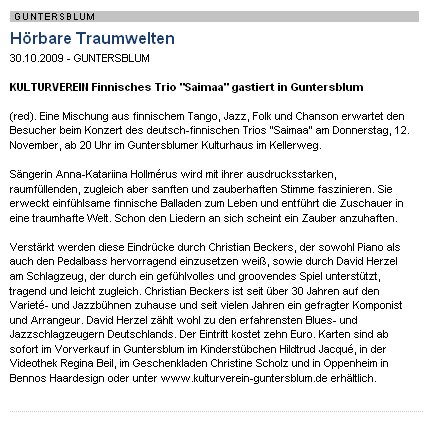 Artikel Allgemeine Zeitung, Landskrone vom 30.10.2009