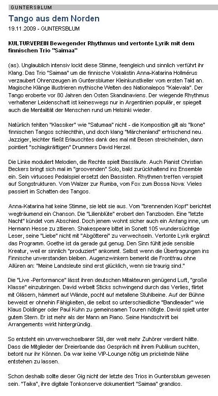 Artikel Allgemeine Zeitung, Landskrone vom 19.11.2009