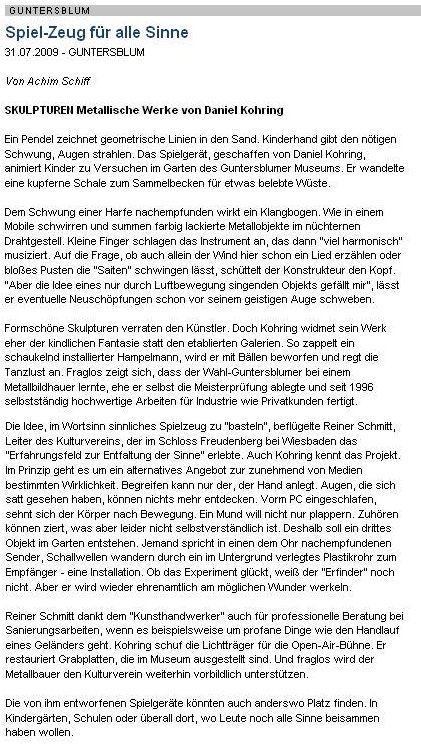 Artikel aus der Allgemeinen Zeitung, Landskrone vom 31.7.2009