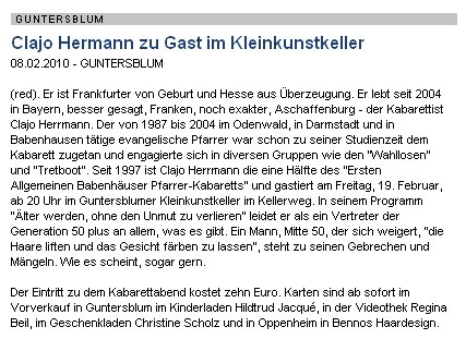 Artikel Allgemeine Zeitung, Landskrone vom 8.2.2010