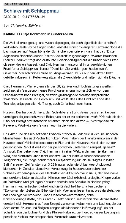 Artikel Allgemeine Zeitung, Landskrone vom 23.2.2010