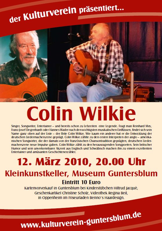 Plakat zum Konzert mit Colin Wilkie