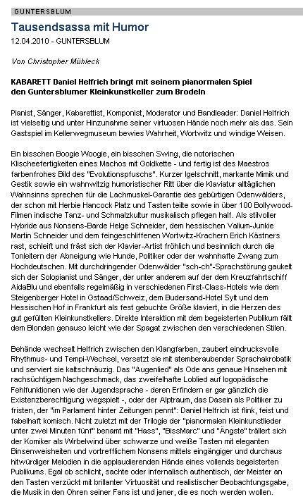 Artikel aus der 
    Allgemeinen Zeitung, Landskrone vom 12. April 2010