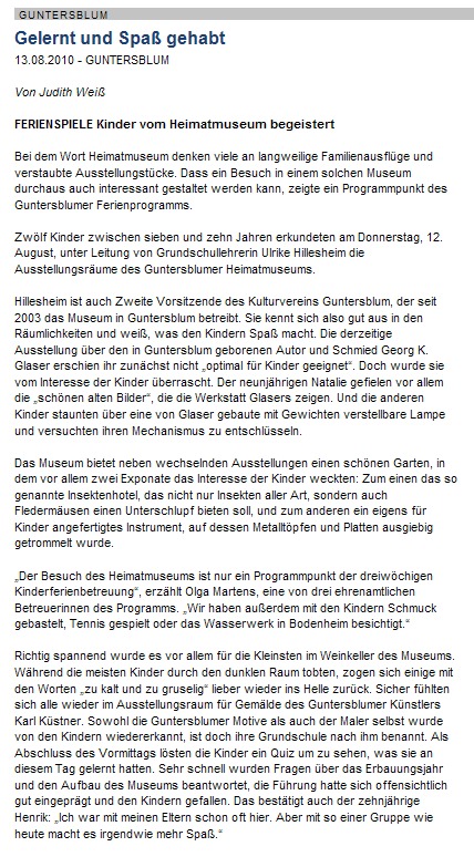 Artikel Allgemeine Zeitung, Landskrone vom 13.8.2010