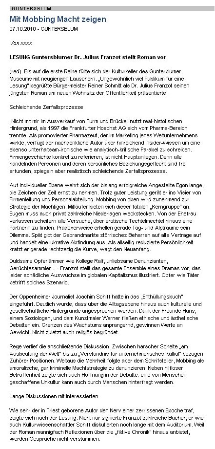 Artikel aus der 
    Allgemeinen Zeitung, Landskrone vom 7. Oktober 2010