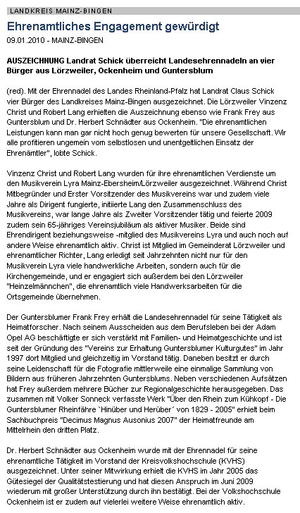 Artikel Allgemeine Zeitung, Landskrone vom 9.1.2010