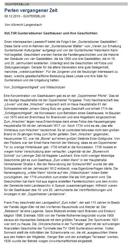 Artikel Allgemeine Zeitung, Landskrone vom 8.12.2010