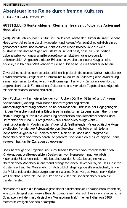 Artikel Allgemeine Zeitung, Landskrone 
      vom 19. März 2010