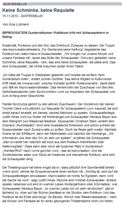 Artikel Allgemeine Zeitung, Landskrone vom 15.11.2010
