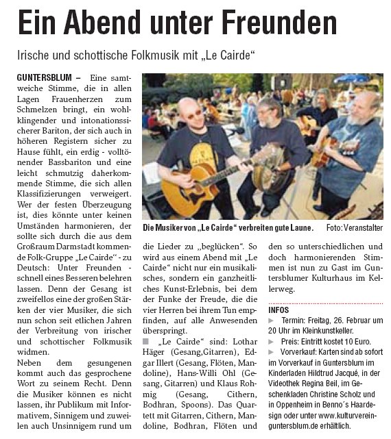 Artikel Rheinhessisches 
        Wochenblatt vom 23.2.2010