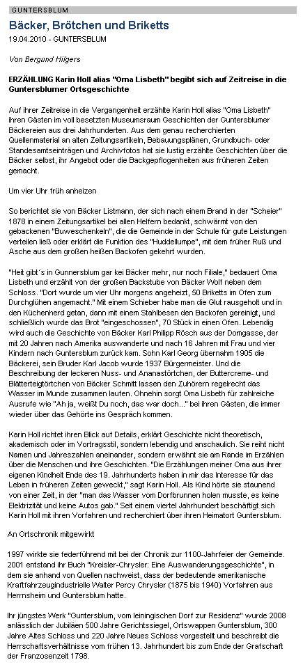 Artikel aus der Allgemeinen Zeitung, 
    Landskrone vom 19. April 2010