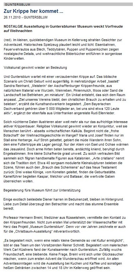 Artikel aus der 
    Allgemeinen Zeitung, Landskrone vom 26. November 2010