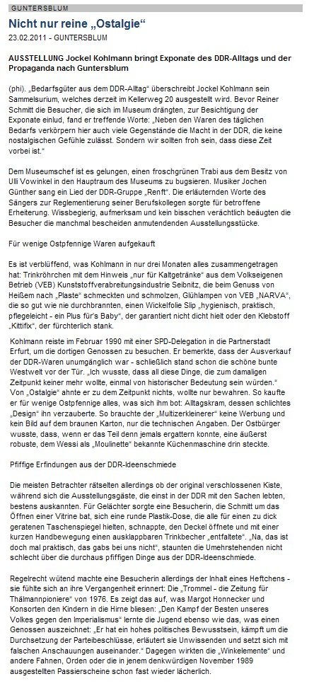 Artikel aus der Allgemeinen Zeitung, Landskrone vom 23. Februar 2011