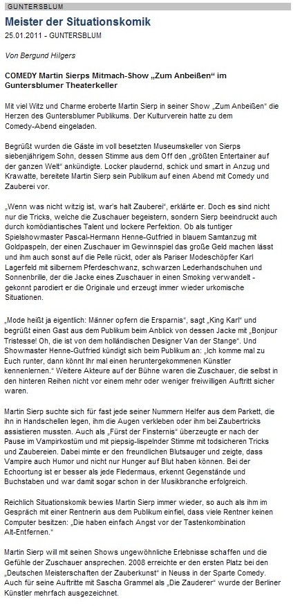 Artikel aus der Allgemeinen Zeitung, Landskrone vom 25. Januar 2011