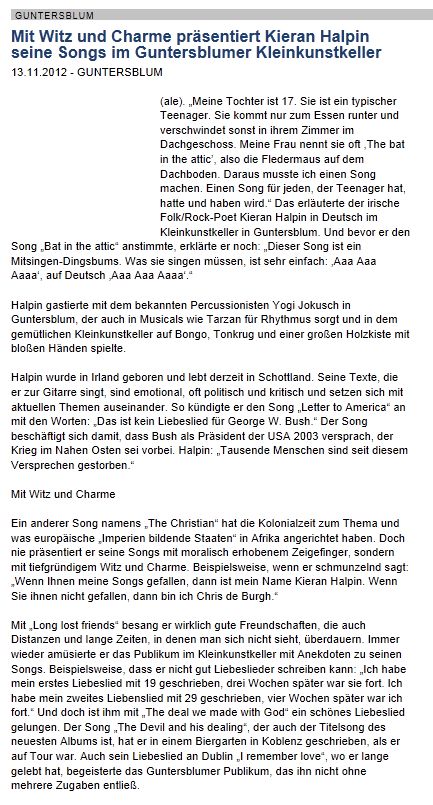 Artikel aus der Allgemeinen Zeitung, 
          Landskrone vom 13.11.2012