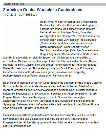 Artikel vom 11.7.2013 aus der Allgemeinen Zeitung, Landskrone