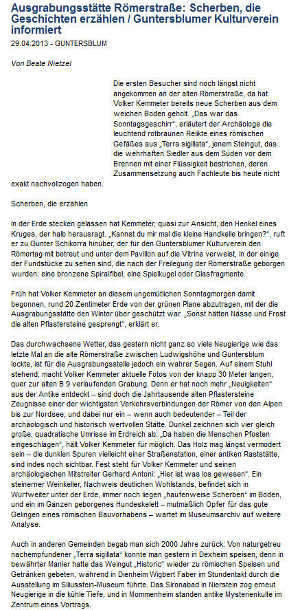 Artikel Allgemeine Zeitung, Landskrone vom 29.4.2013