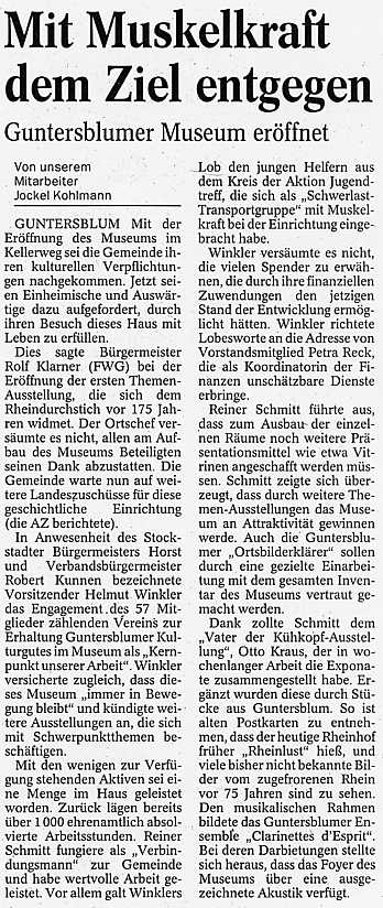 Artikel aus der Allgemeinen Zeitung, Landskrone vom 8. Juni 2004