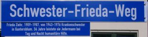 Straßenschild Schwester Frieda Weg